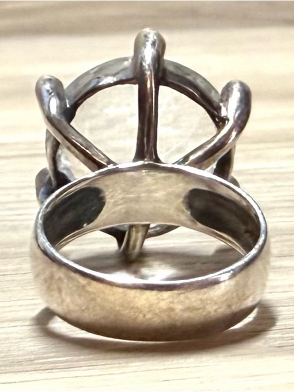 Designer YAM Israel Sterling Silver & 14K Gold Clear Natural Stone Ring, Size 5 - Picture 4 of 11
